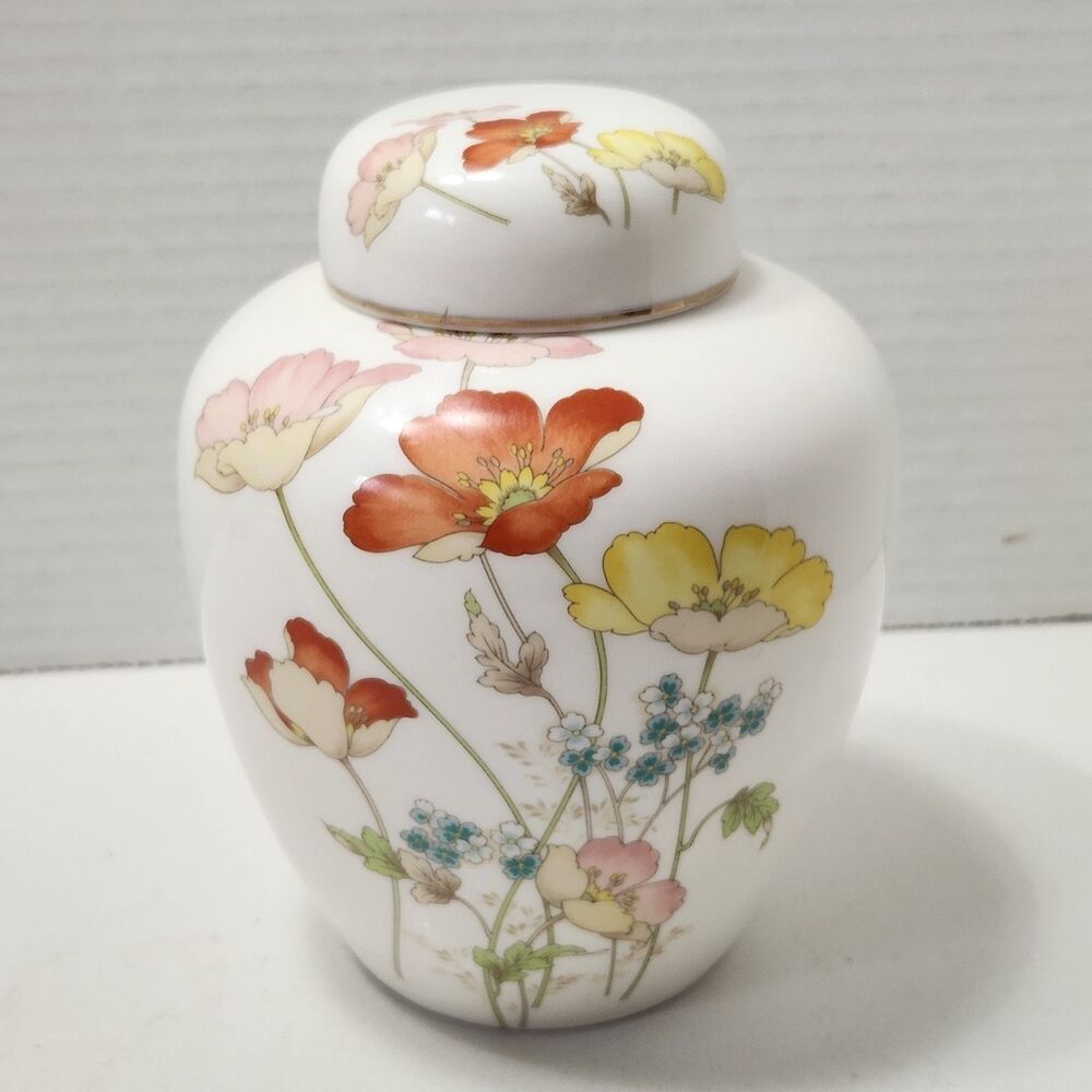 Vintage Otagiri Ginger Jar Painted Poppy Design Chinoiserie-style Made In Japan